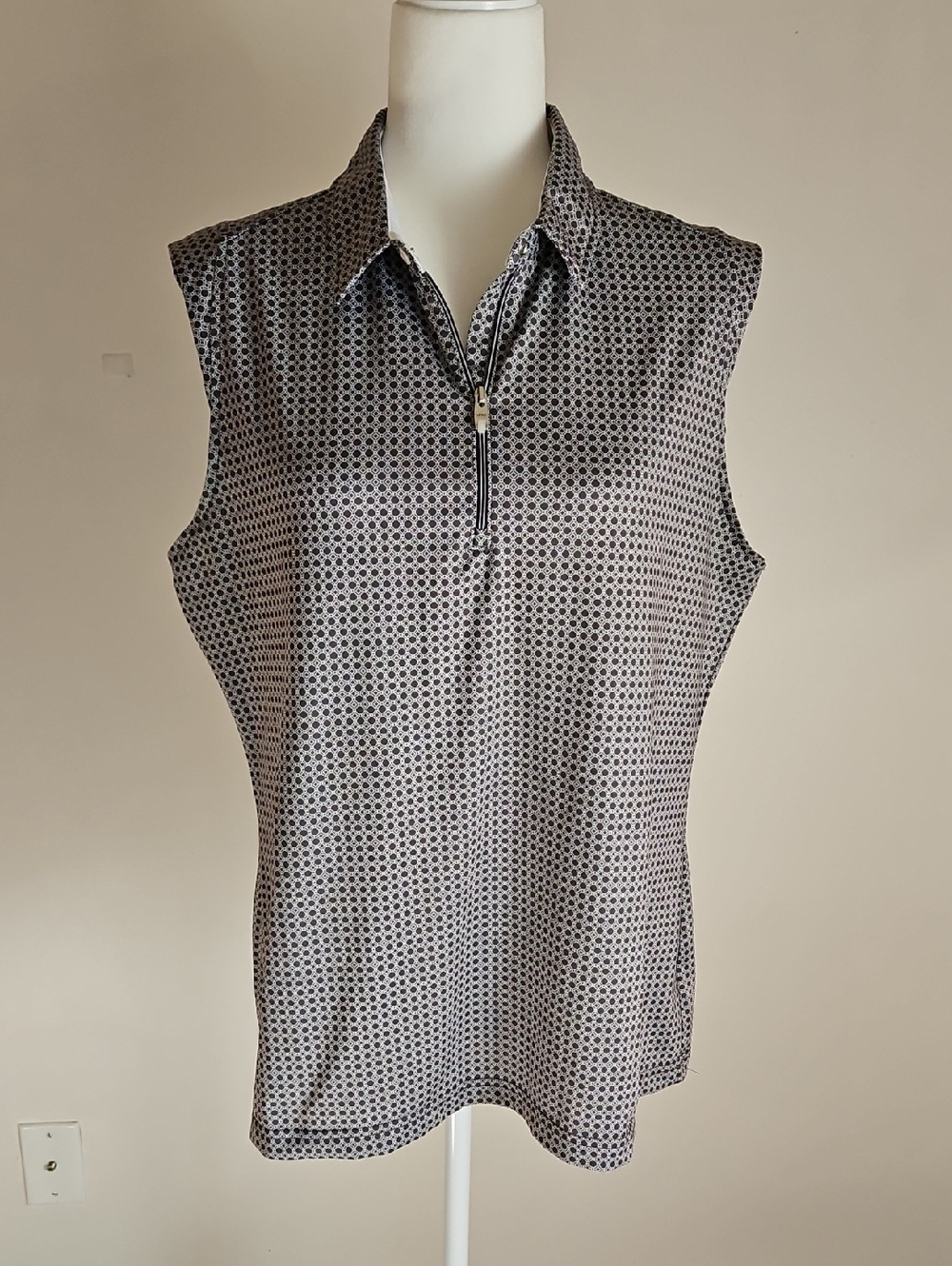 NVO XL Sleeveless Quarter Zip Print Top Activewear Golf Pickleball Stretch